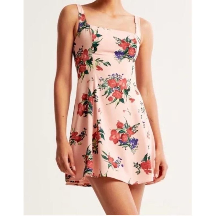 Abercrombie & Fitch Mini Dress Xl Pink Floral Fit & Flare Summer Spring Nwot